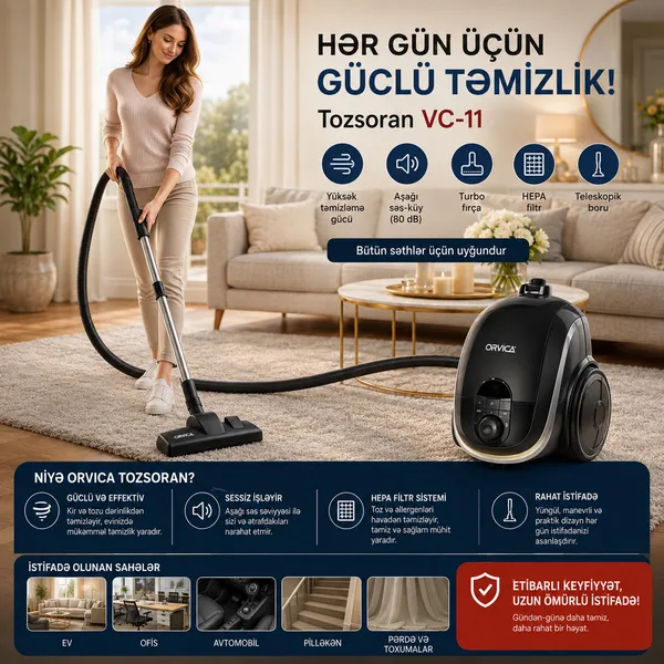 Orvica VC-11, 4000 Vt, quru, konteyner, 3 L — tozsoranlar