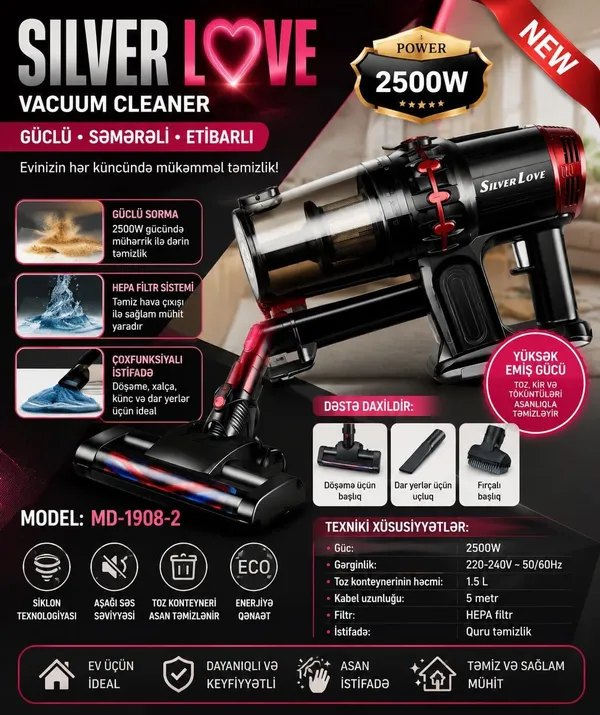 Silver Love MD-030958_RB, 2500 Vt, Konteyner, 1.5 L — tozsoranlar