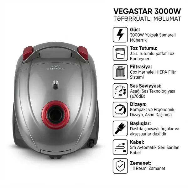 VegaStar, 3000 Vt, Konteyner, 3.5 L, 240 Vt — tozsoranlar