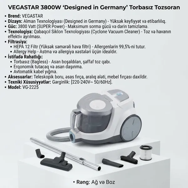 VegaStar, 3800 Vt, Konteyner, 4 L, 3800 Vt — tozsoranlar