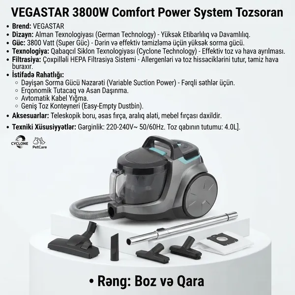 VegaStar Comfort Power System, 3800 Vt, Konteyner, 4 L, 240 Vt — tozsoranlar