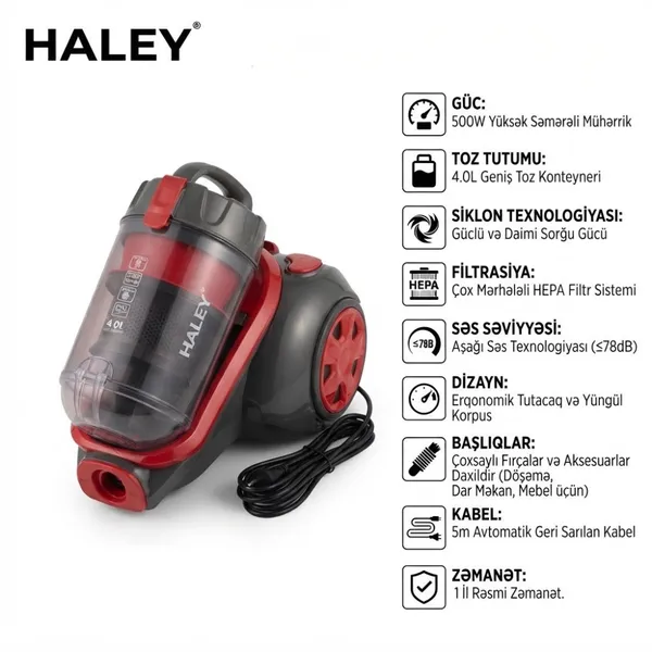 Haley, 500 Vt, Konteyner, 4 L, 240 Vt — tozsoranlar