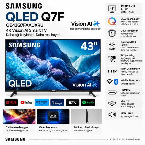 Samsung QE43Q7FAUXRRU QLED Pro, QLED, 43 düym, Full HD (1080p), Smart TV — televizorlar