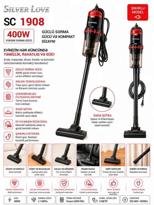 Şaquli tozsoran Silver Love SC-1908 400W — пылесосы