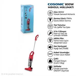 Vertikal tozsoran Cosonic COSONIC 800W simsiz buxarlı 1000 ml qara-qırmızı