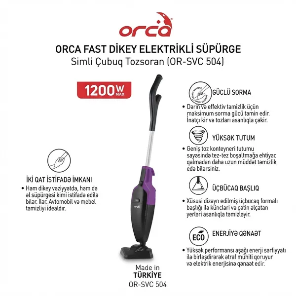 Vertikal tozsoran Orca OR-SVC 504 simli quru bənövşəyi-qara — tozsoranlar