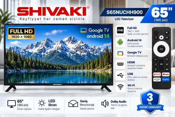 Shivaki S65NUCHH900 LED 65 düym 4K UHD Smart TV — televizorlar