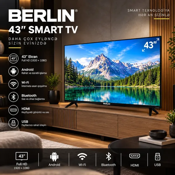 Berlin 43HH900 Android LED 43 düym Full HD Smart TV — телевизоры