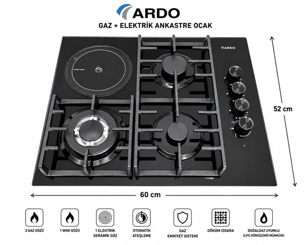 Elektrik plitəsi Ardo 4 gözlü bərkidilmiş şüşə qara — духовки и плиты