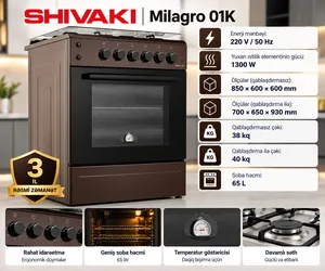 Qaz sobası Shivaki 01K Milagro qaz/elektrik 3 konfor enerji sinfi A qəhvəyi