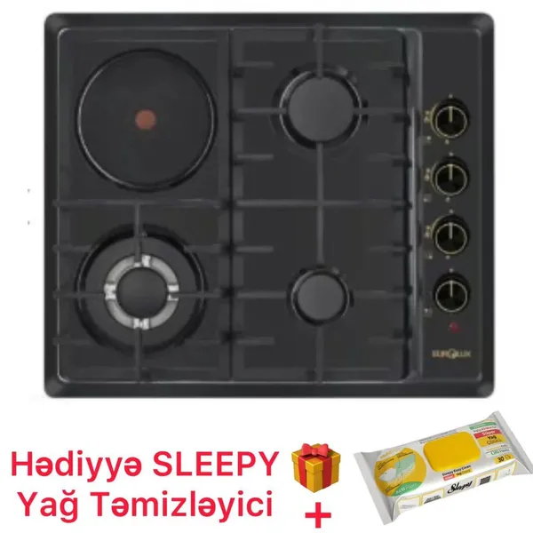 Bişirmə paneli Eurolux 3 qaz, 1 elektrik konforu, emal, wok, 60 sm, elektroalışma, Türkiyə (BB-001281) - BB-001281 — bişirmə panelləri