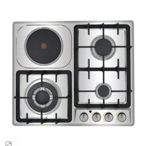 Bişirmə səthi Eurolux, 3 qaz konforlu, 1 elektrik konforlu (çuqun), wok ocaqlı, qaz kontrollu, paslanmaz polad səthli, elektroalışmalı, eni 60 sm - AA-777-062
