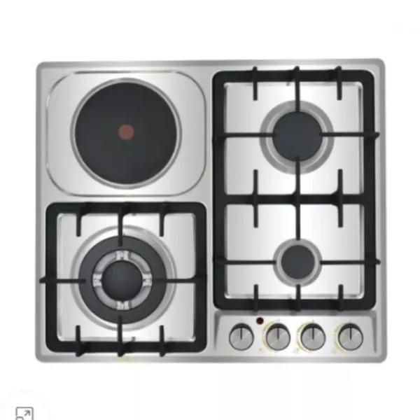 Bişirmə səthi Eurolux, 3 qaz konforlu, 1 elektrik konforlu (çuqun), wok ocaqlı, qaz kontrollu, paslanmaz polad səthli, elektroalışmalı, eni 60 sm - AA-777-062 — варочные панели