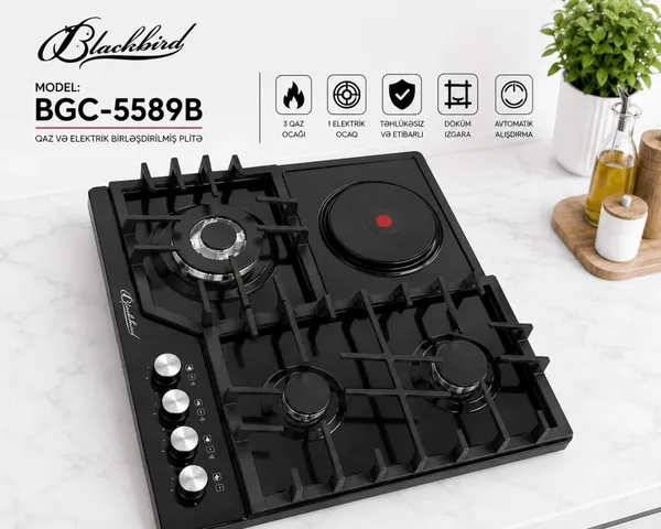 Quraşdırılan bişirmə səthi Blackbird BGC-5589B Black — bişirmə panelləri
