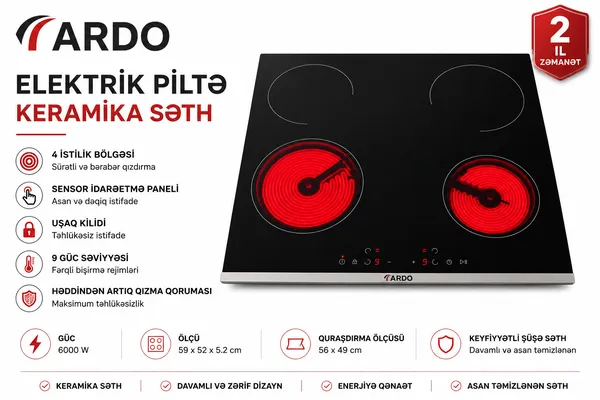 Quraşdırılan bişirmə paneli Ardo, 4 konfor, 59.5 sm — варочные панели