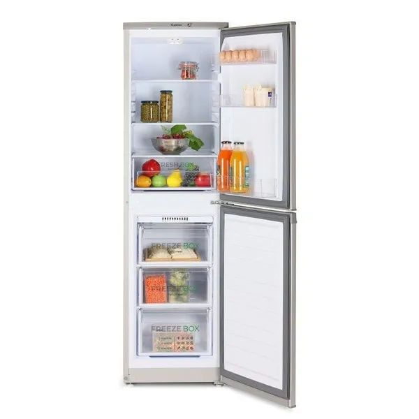 Biryusa M420 aşağı donduruculu, iki kameralı, metal rəng, LED işıqlandırma, avtomatik ərimə, mexaniki idarəetmə, 165x48x60.5 sm, 205/125/80 l - Biryusa_M420 — soyuducular