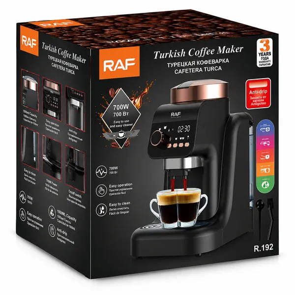 Qəhvə maşını RAF R.192, 700 Vt, 1 L, qara — qəhvə maşınları