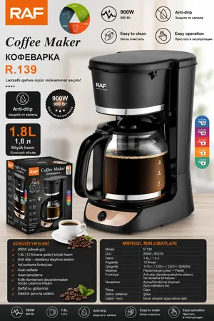 Damcılı qəhvəbişirən RAF R.139 900 W 1.8 l qara