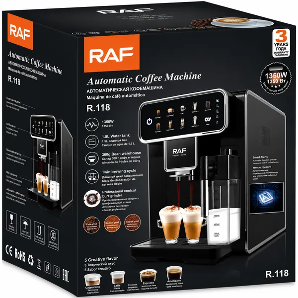 Avtomatik qəhvə maşını RAF R.118 1350 W 1.5 l qara — qəhvə maşınları