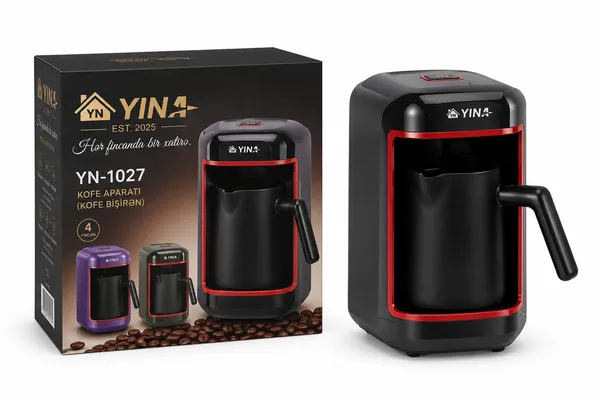 Qəhvəbişirən Yina YN-1027, 600 Vt, 0.25 l, qara — qəhvə maşınları