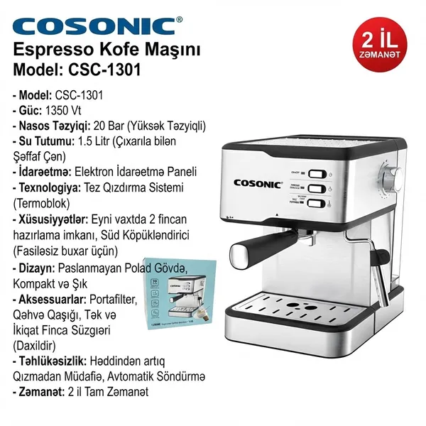 Qəhvəbişirən Cosonic CSC-1301 1350 W 1.5 l gümüşü — кофемашины