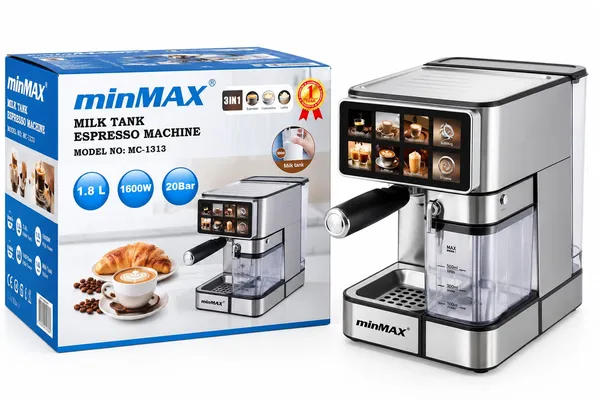Espresso qəhvə maşını MinMax MC-1313, Espresso, 1600 Vt, 1.8 l, Gümüşü — qəhvə maşınları