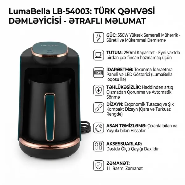 Qəhvəbişirən LumaBella LB-54003, 550 Vt, 0.25 l, qara — кофемашины