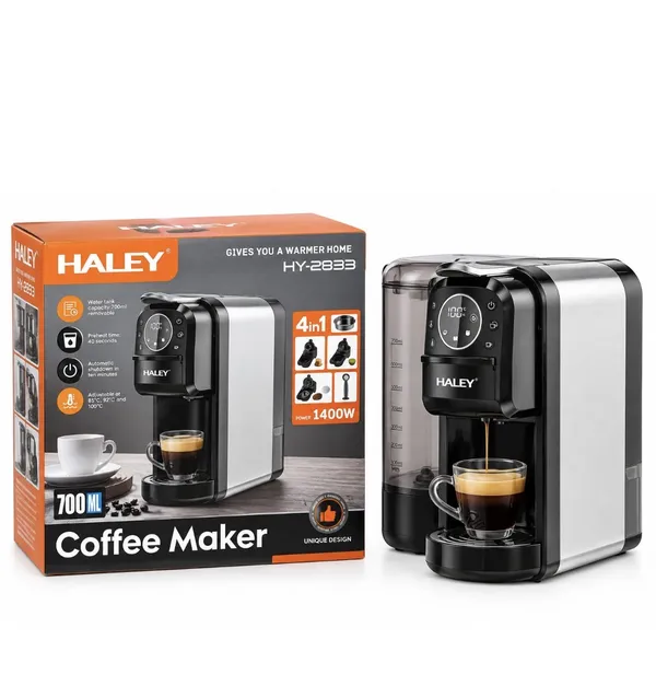 Kapsullu qəhvə maşını Haley HY-2833 1400 W 0.7 l qara-gümüşü — qəhvə maşınları