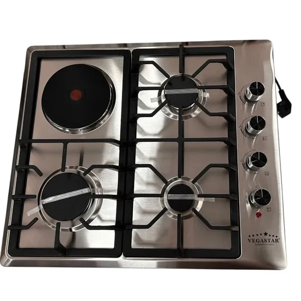 Bişirmə paneli VegaStar SPRK_60122s 3 qaz, 1 elektrik göz, paslanmayan korpus — варочные панели