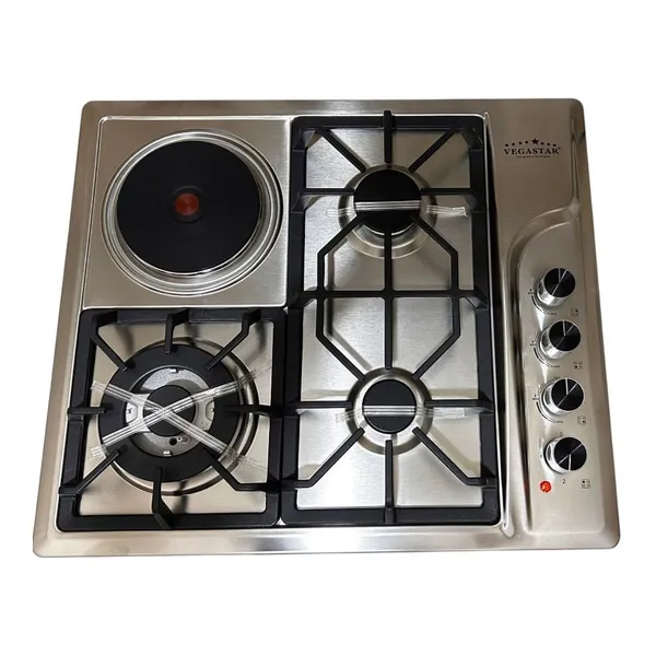 Qaz paneli Vegastar TECH_VG-6011S 3 qaz ocağı 1 elektrik ocağı Metal rəngli — варочные панели