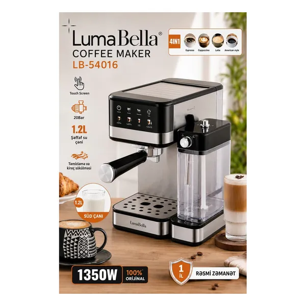 Qəhvəbişirən LumaBella avtomatik espresso 1350 W 1.2 l gümüşü-qara — кофемашины