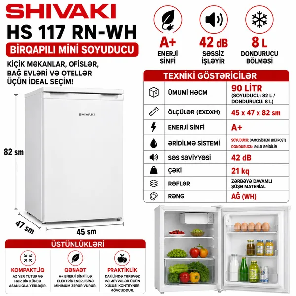Shivaki HS 117 RN-WH, birqapılı, ağ — soyuducular
