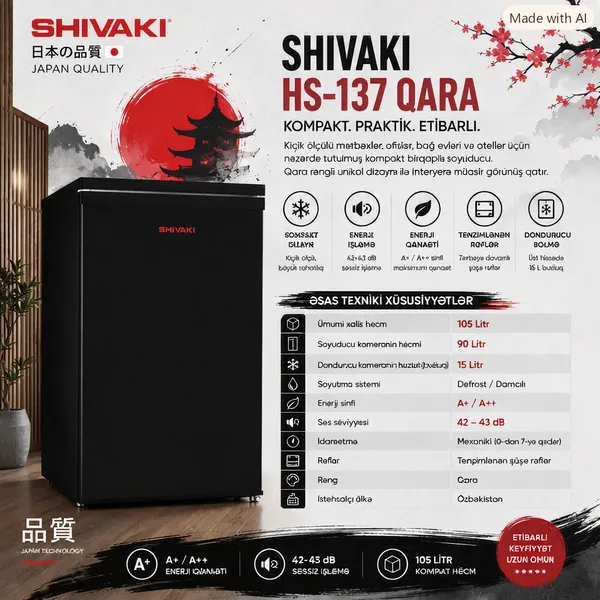 Shivaki HS-137MYCM_14 Defrost birqapılı qara — soyuducular