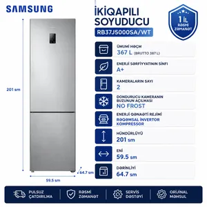 Samsung RB37A5200SA/WT, No Frost, ikiqapılı, gümüşü