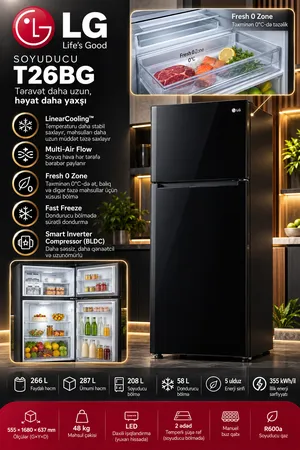 LG T26BG, ikikameralı, qara, 287 L, A++