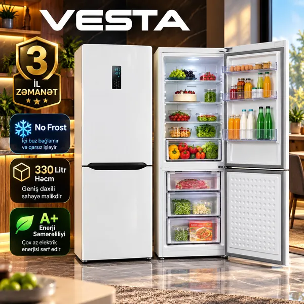 Vesta, İkiqapılı, Ağ, 330 L, A+ — soyuducular