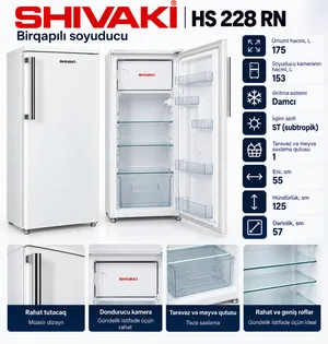 Shivaki, Birкameralı, Ağ, 175 L, A