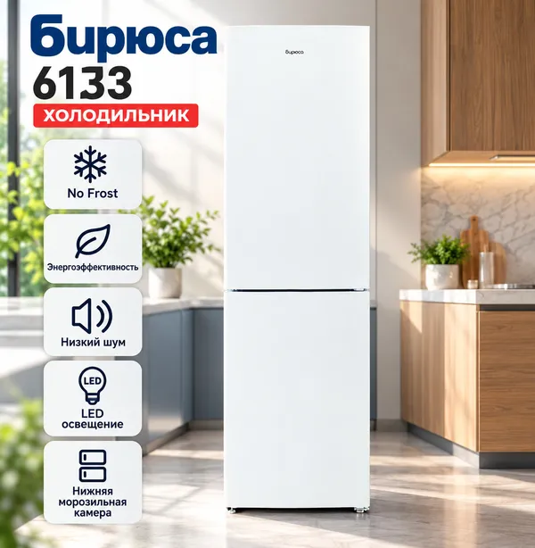 Biryusa 6133, damcı sistemli, ikiqapılı, ağ — soyuducular