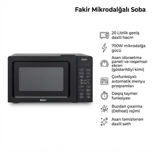 Mikrodalğalı soba Fakir, 20 L, 700 Vt, qara