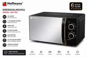 Mikrodalğalı soba Hoffmanns HM-765, 20 L, 700 Vt, Mikrodalğalar, Qara
