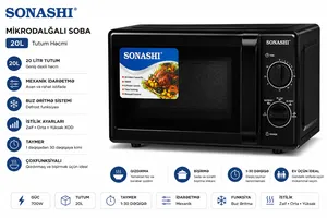 Mikrodalğalı soba Sonashi, 20 L, 700 Vt, Mikrodalğalar, Qara
