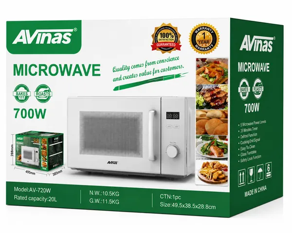 Mikrodalğalı soba Avinas AV-720W, 700 Vt, ağ — mikrodalğalı sobalar