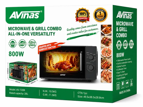 Mikrodalğalı soba Avinas AV-720B, 20 L, 800 Vt, Mikrodalğalar, Qara — mikrodalğalı sobalar