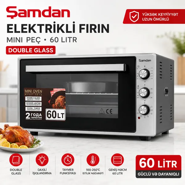 Mikrodalğalı soba Şamdan 60 l 1400 W qril və konveksiya funksiyalı gümüşü. — микроволновые печи