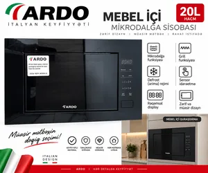 Quraşdırılan mikrodalğalı soba Ardo, 20 l, 700 Vt, Qara