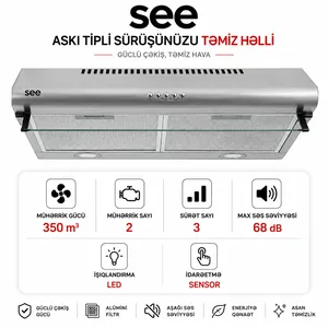 Quraşdırılan aspirator SEE S6002 350 m³/saat gümüşü