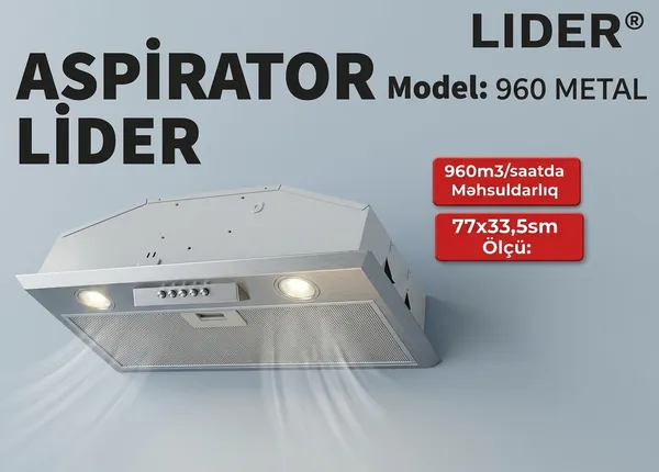 Asma aspirator Lider, 960 kub. m/ saat, Metalik, Mexaniki — вытяжки