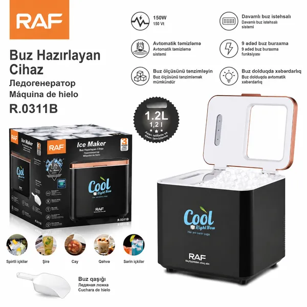 Buz generatoru RAF R.R.0311B Damlama sistemi Qara 16 l Avtomatik 150 Vt — dondurucular