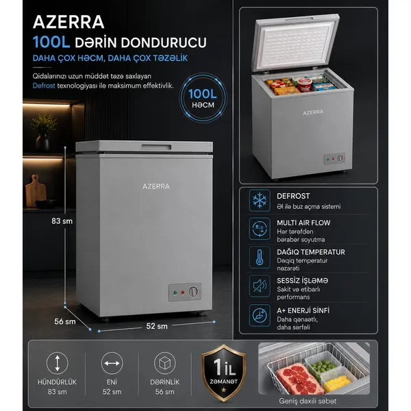Dondurucu qutu Azerra SH-ID-111 BDW-116, De Frost, Boz, 100 L — морозильники