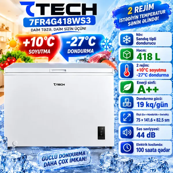 Dondurucu kamera 7Tech 7FR4G418WS3 INVERTER 418 l ağ — морозильники